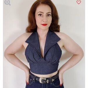 Elegant Denim Halter Crop Top